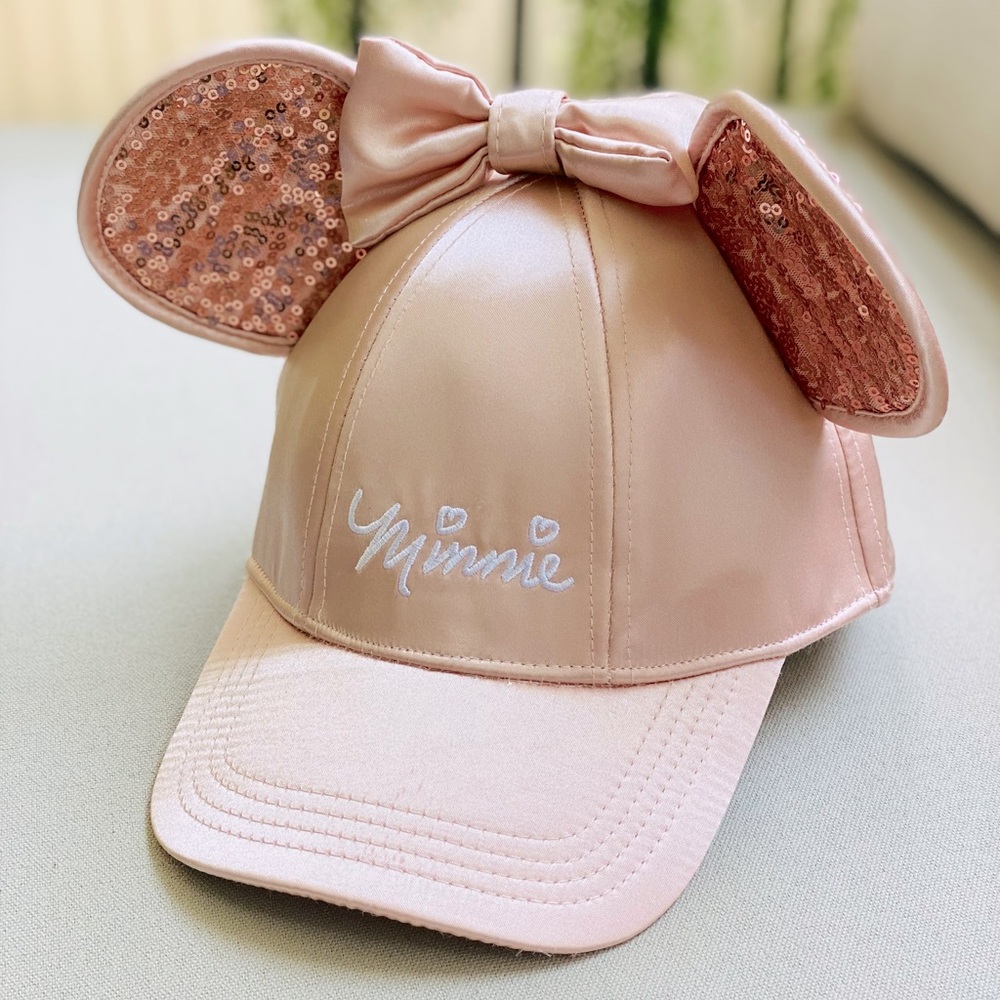 Disney Women's Minnie Mouse Rose Gold Baseball Cap with Bow and Sequin Ears